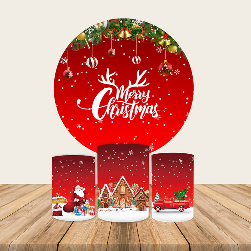 Merry Christmas Round Backdrop Cover-ubackdrop