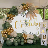 Oh Baby Greenery Gold Baby Shower Round Backdrop Cover