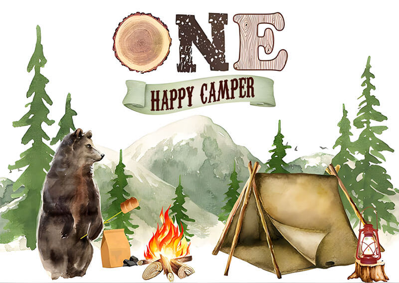 One Happy Camper 1st Birthday Backdrop-ubackdrop