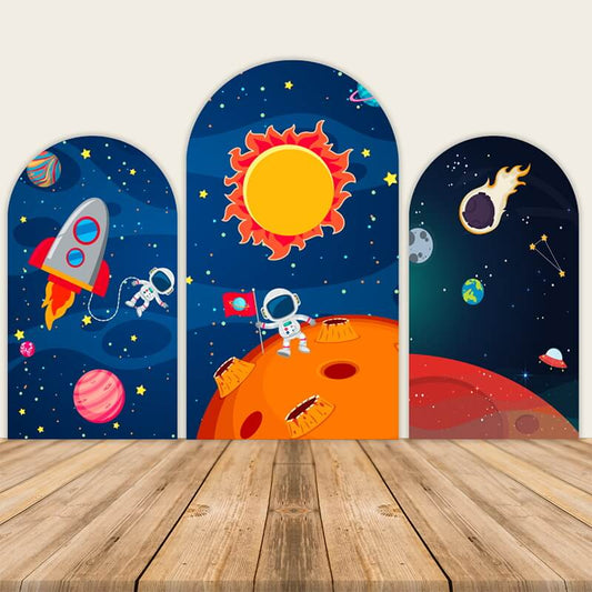 Outer Space Astronaut Kids Birthday Arched Wall Cover-ubackdrop