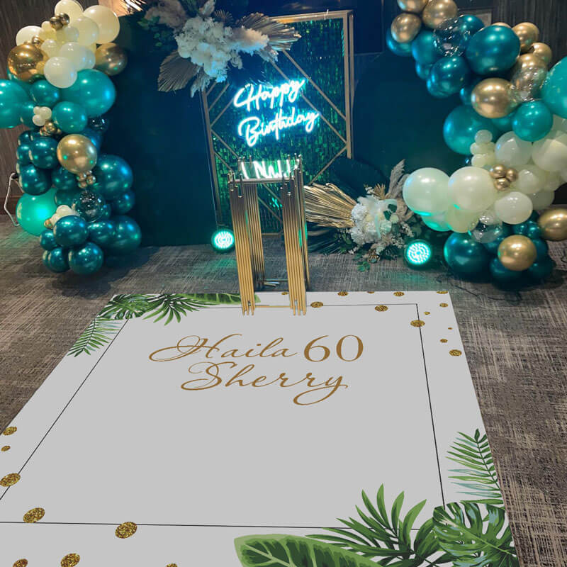 Palm Leaves Tropical Gold Glitter Birthday Floor Decal-ubackdrop