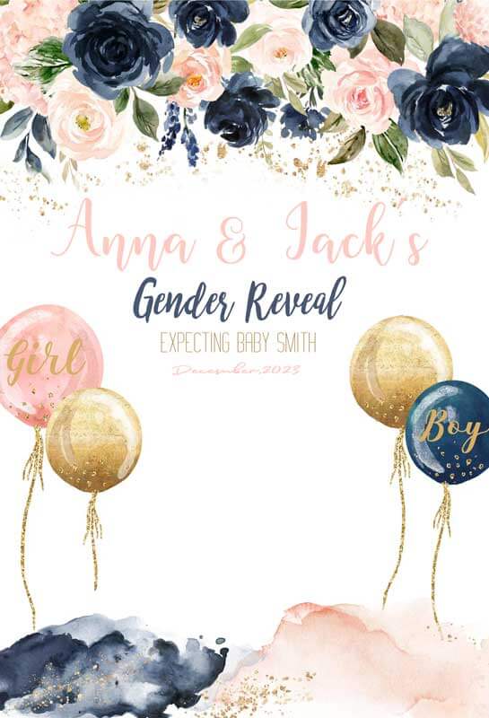 Pink Blue Floral Custom Backdrop for Baby Shower Gender Reveal Party Backdrop-ubackdrop