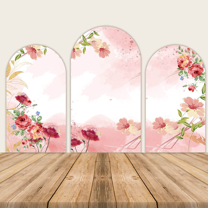 Pink Floral Wedding Arched Wall Cover-ubackdrop
