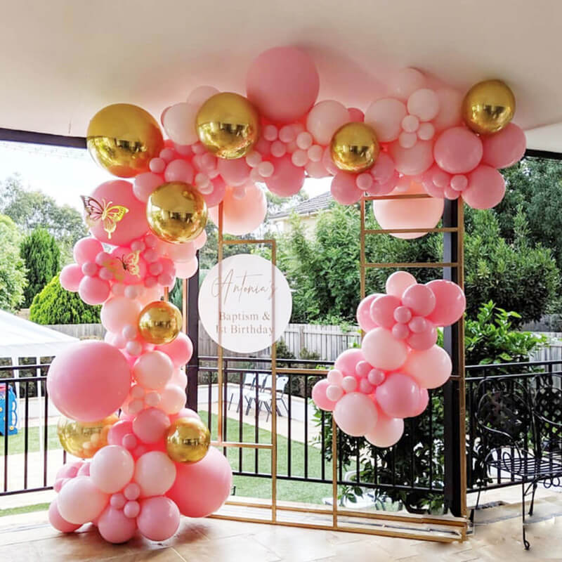 Pink Gold Girl's Birthday Balloon Garland Arch Kit-ubackdrop