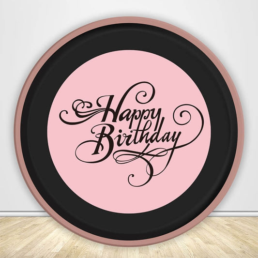 Pink and Black Birthday Round Backdrop Cover-ubackdrop