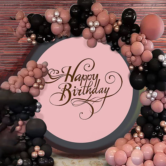 Pink and Black Birthday Round Backdrop Cover-ubackdrop