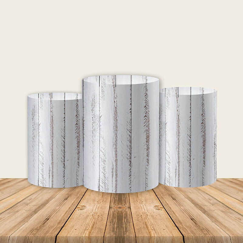 Plank White Rustic Wood Fabric Pedestal Covers-ubackdrop