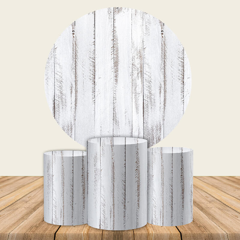 Plank Wood Round Backdrop Cover White Rustic Wood-ubackdrop
