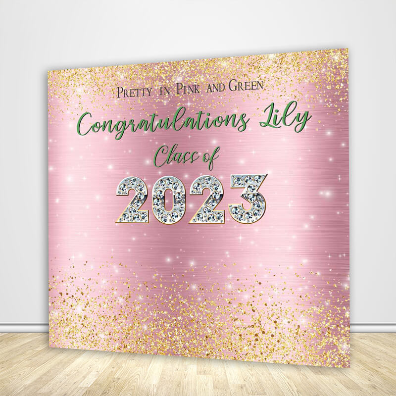 Pretty in Pink and Green Graduation Party Backdrop-ubackdrop