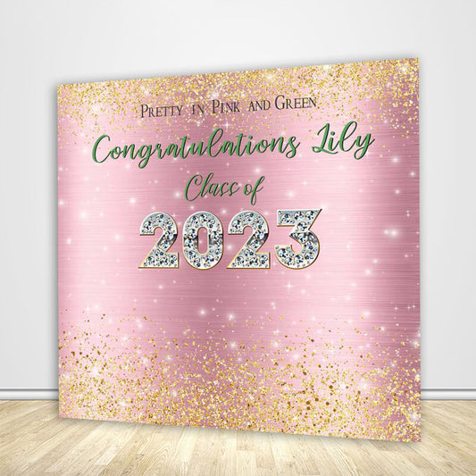 Pretty in Pink and Green Graduation Party Backdrop-ubackdrop