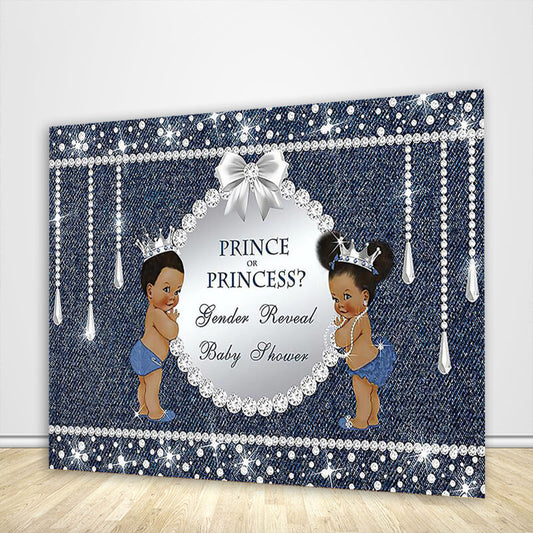 Prince or Princess Diamonds and Pearls Gender Reveal Backdrop - Designed, Printed & Shipped-ubackdrop