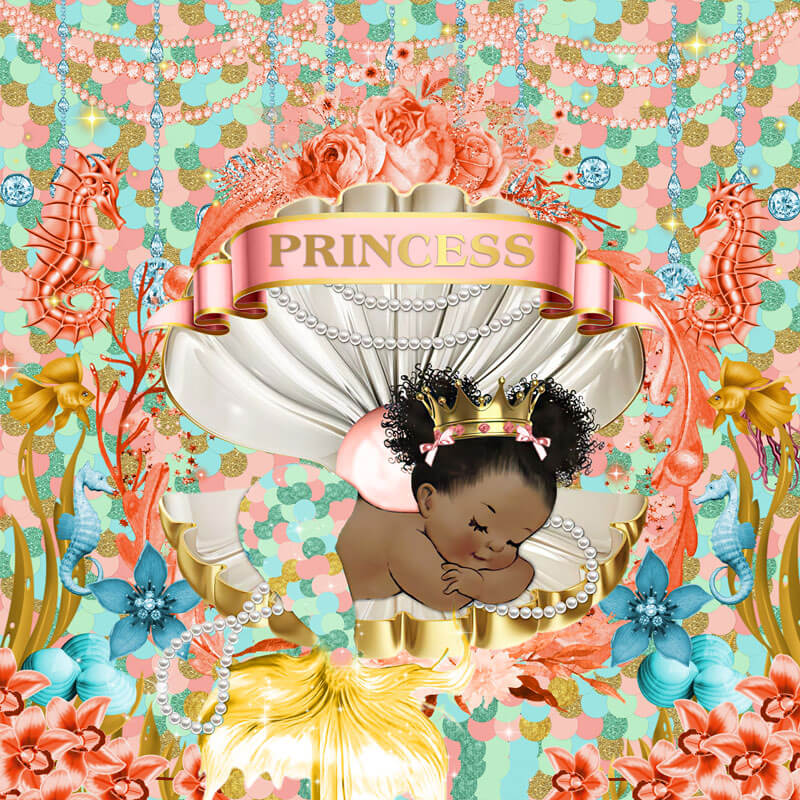 Princess Mermaid Baby Shower Backdrop-ubackdrop