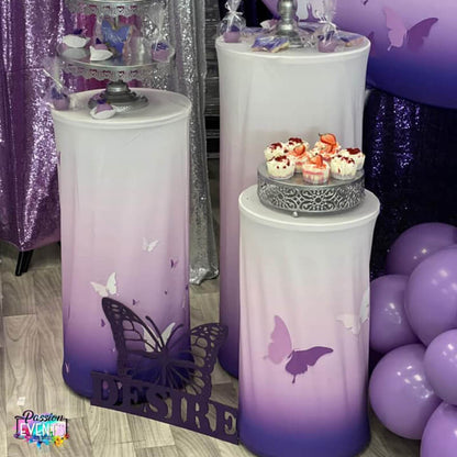 Purple Butterfly Baby Shower Fabric Pedestal Covers-ubackdrop
