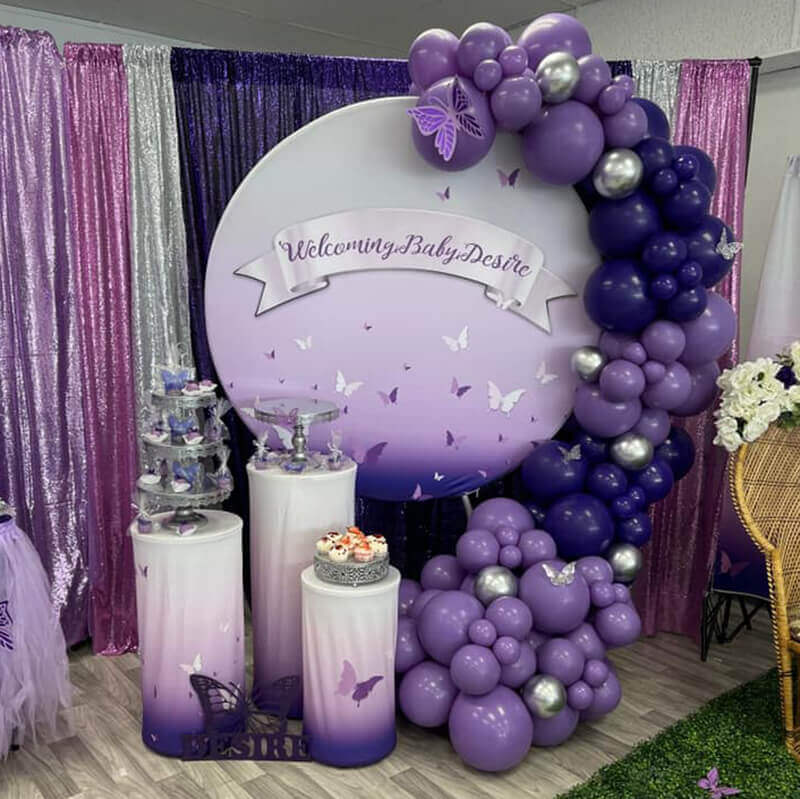 Purple Butterfly Baby Shower Round Backdrop Cover-ubackdrop
