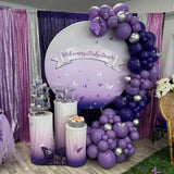 Purple Butterfly Baby Shower Round Backdrop Cover