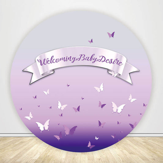 Purple Butterfly Baby Shower Round Backdrop Cover-ubackdrop