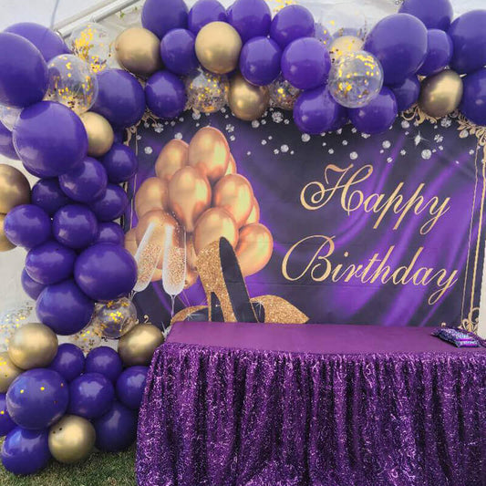 Purple Gold Birthday Backdrop High Heels Champagne-ubackdrop
