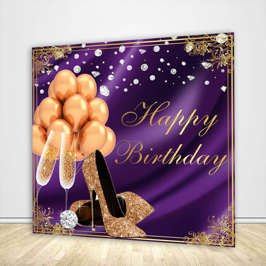 Purple Gold Birthday Backdrop High Heels Champagne-ubackdrop