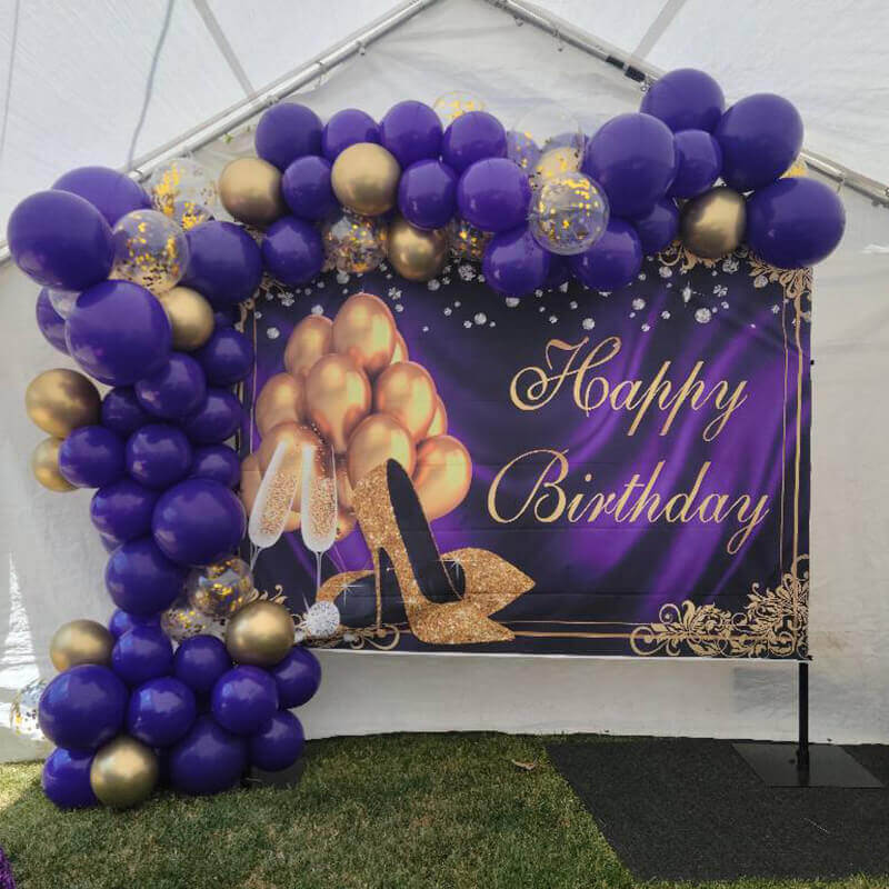 Purple Gold Birthday Backdrop High Heels Champagne-ubackdrop
