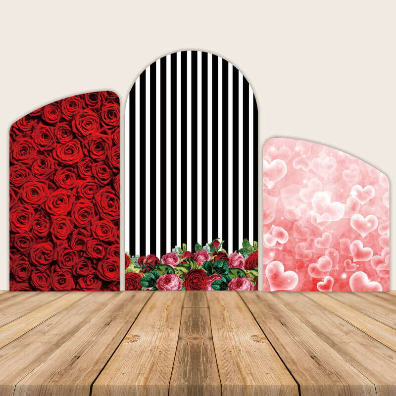 Rose & Stripes Theme Birthday Party Decoration Chiara Backdrop Arched Wall Covers ONLY-ubackdrop
