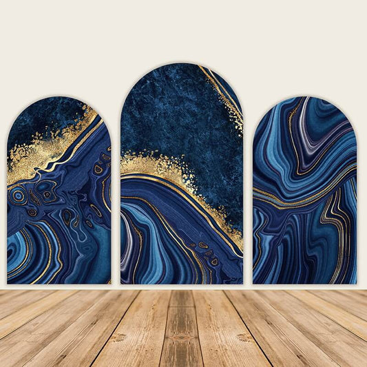 Royal Blue Marble Gold Drift Sand Arch Wall Covers-ubackdrop