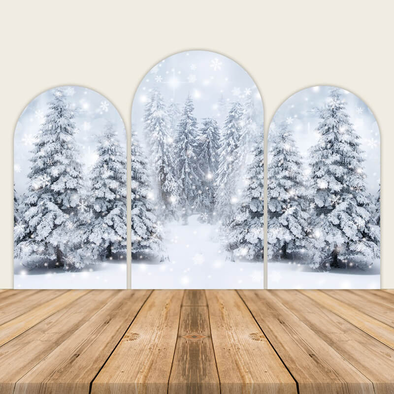 Snow Tree Trio Arch Wall Covers-ubackdrop