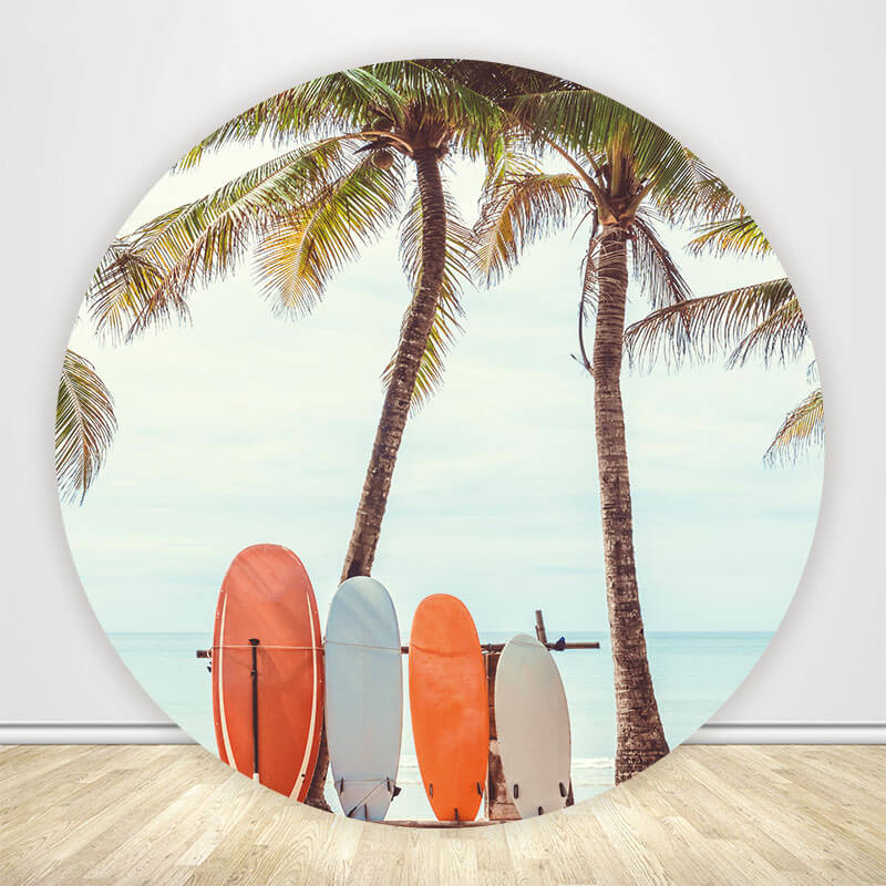 Surfboard Party Decorations Beach Round Backdrop Cover-ubackdrop