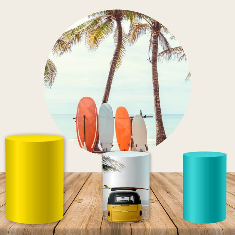 Surfboard Party Decorations Beach Round Backdrop Cover-ubackdrop