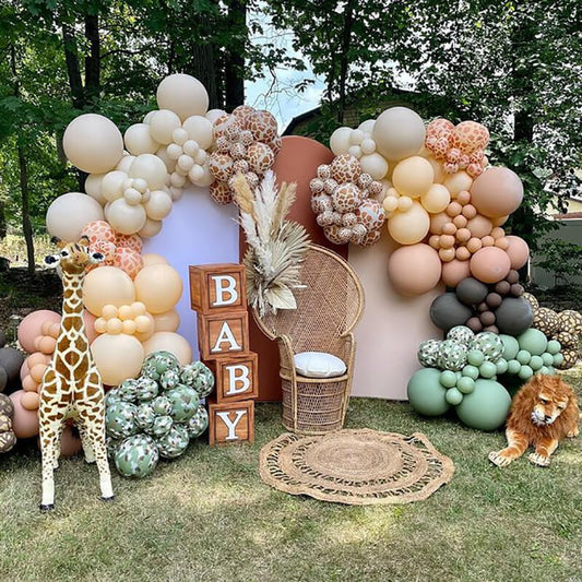 Tan Brown White Baby Shower Birthday Arch Wall-ubackdrop