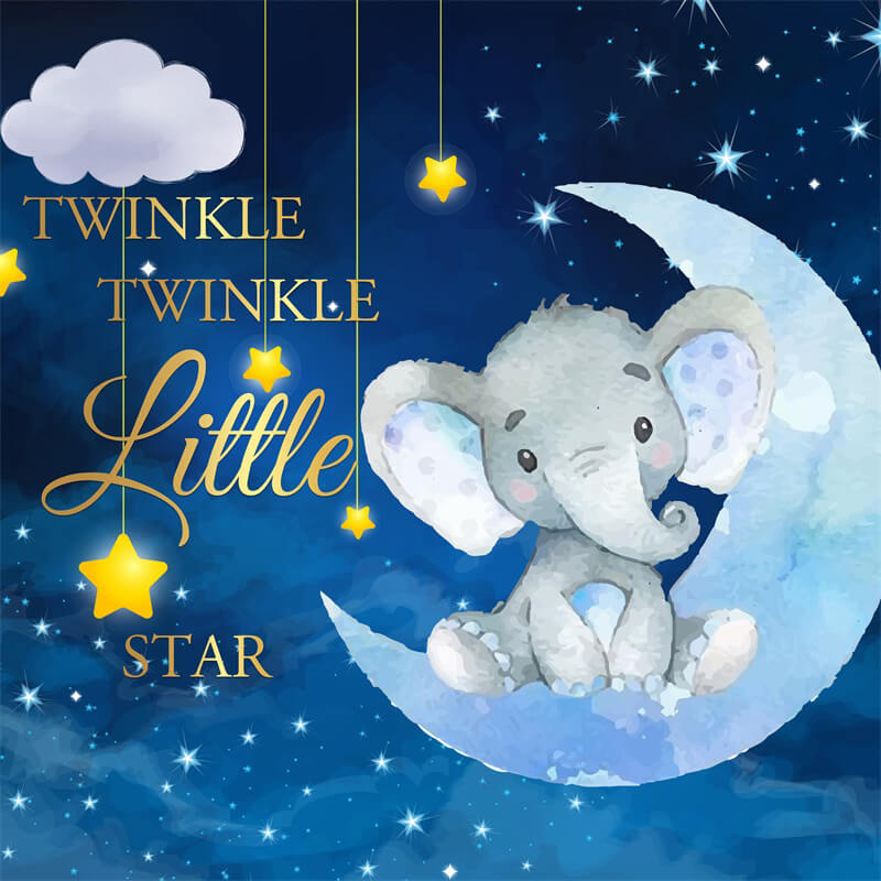 Twinkle Twinkle Little Star Elephant Baby Shower Backdrop-ubackdrop