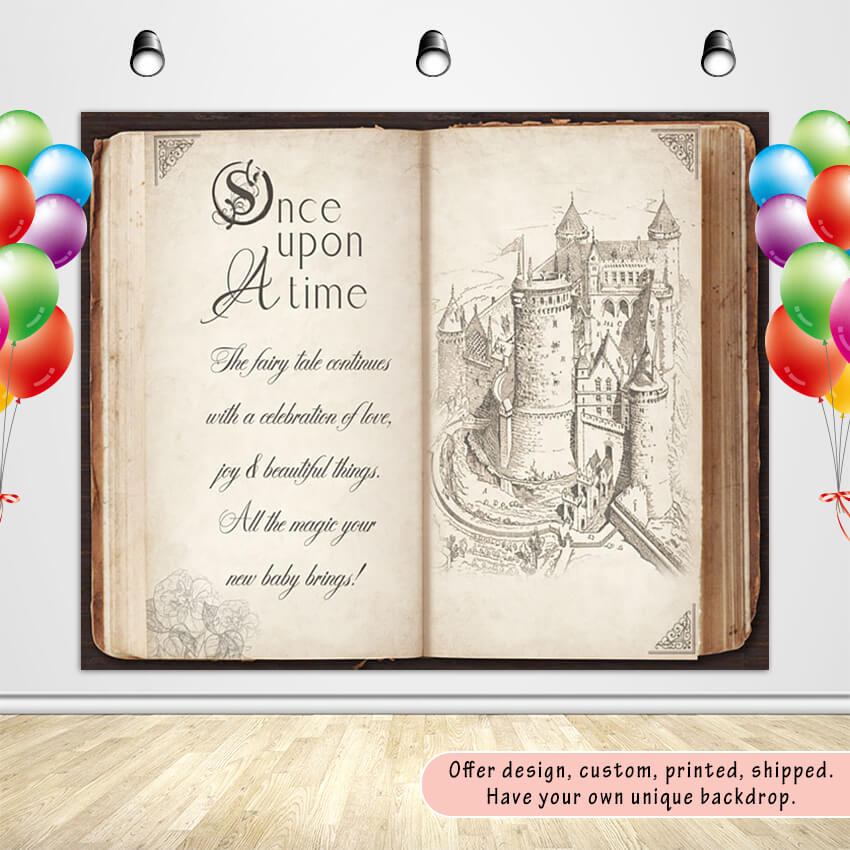 Once Upon a Time Story Book Backdrop Storybook Party Backdrop Banner-ubackdrop