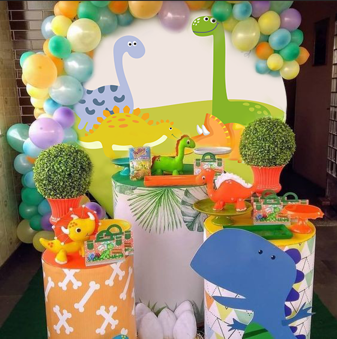 Cartoon Dinosaur Custom Round Backdrop Baby Shower Birthday Party Decorations-ubackdrop