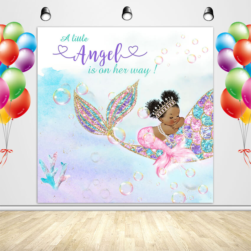 Little Mermaid Backdrop Mermaid Tail Baby Shower Decoration Banner - Designed, Printed & Shipped-ubackdrop