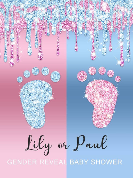 Blue or Pink Gender Reveal Backdrop Footprint Baby Shower Backdrop - Designed, Printed and Shipped-ubackdrop