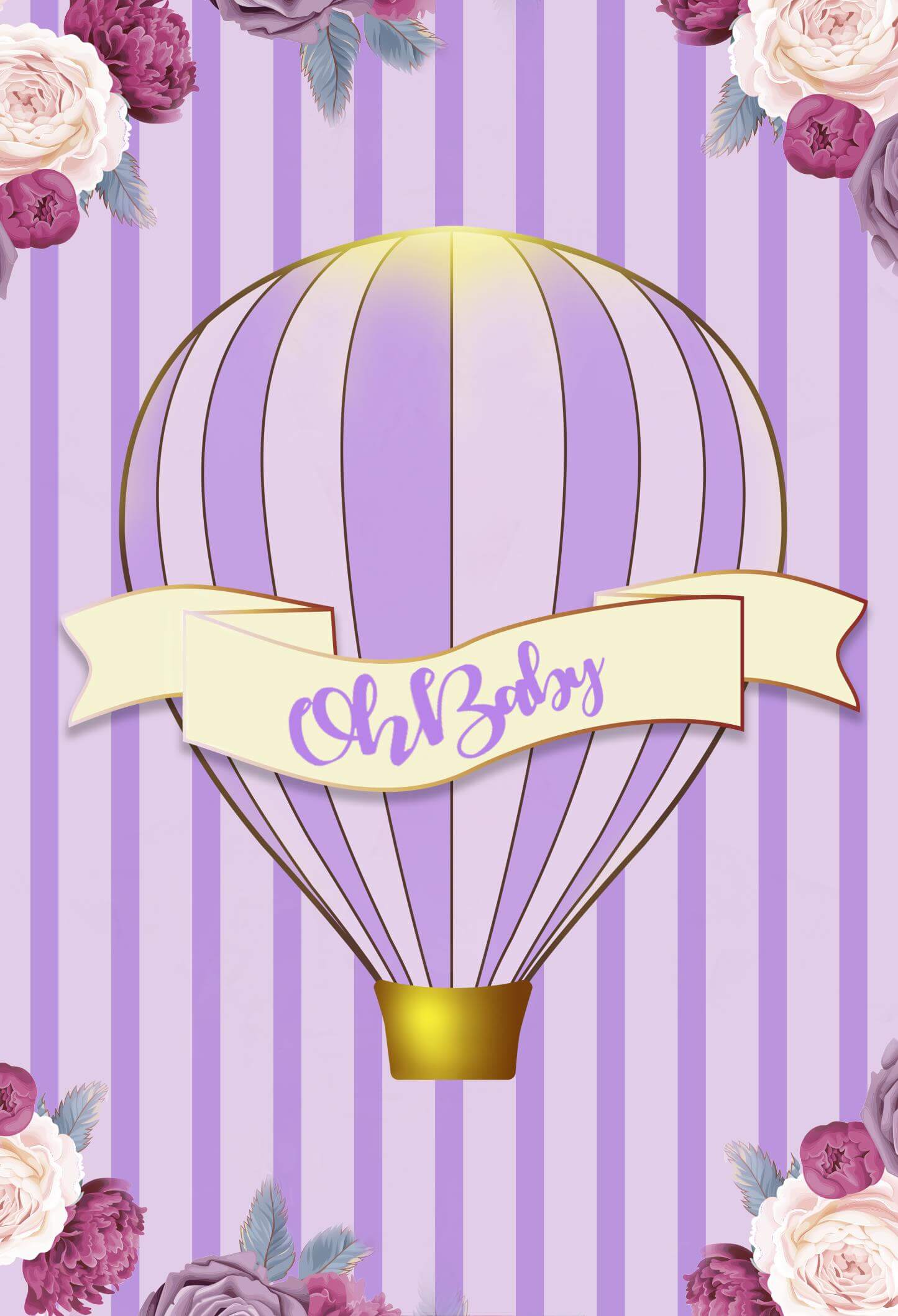 Oh Baby Girls' Baby Shower Backdrop Purple Theme Baby Shower Party Decorations - Designed, Printed & Shipped-ubackdrop