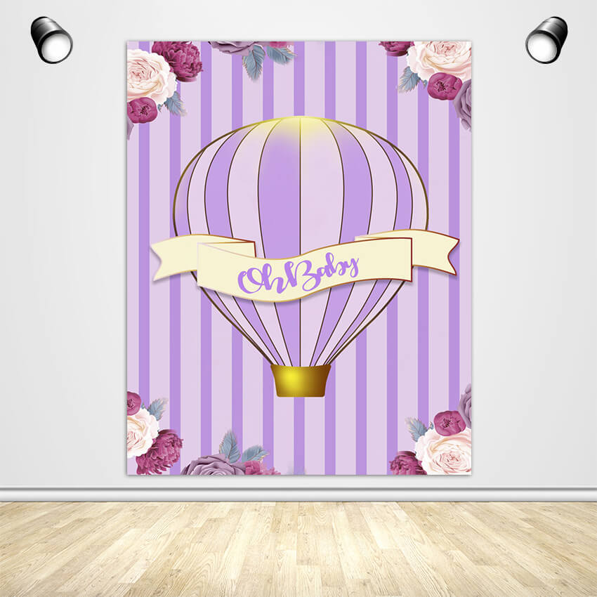 Oh Baby Girls' Baby Shower Backdrop Purple Theme Baby Shower Party Decorations - Designed, Printed & Shipped-ubackdrop