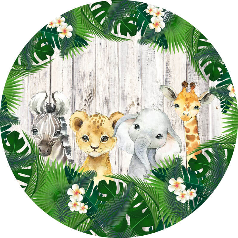 Safari Wild One Round Backdrop | Kids First Birthday Party Decoration - Designed, Printed and Shipped-ubackdrop