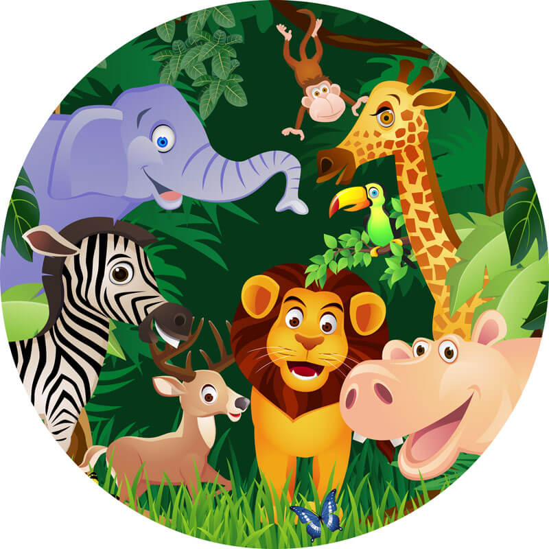 Safari Animals Round Backdrop | Kids First Birthday Party Decoration - Designed, Printed and Shipped-ubackdrop