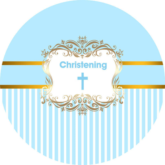 Baptism Round Backdrop | Baby Boy Christening Party Decoration - Designed, Printed and Shipped-ubackdrop