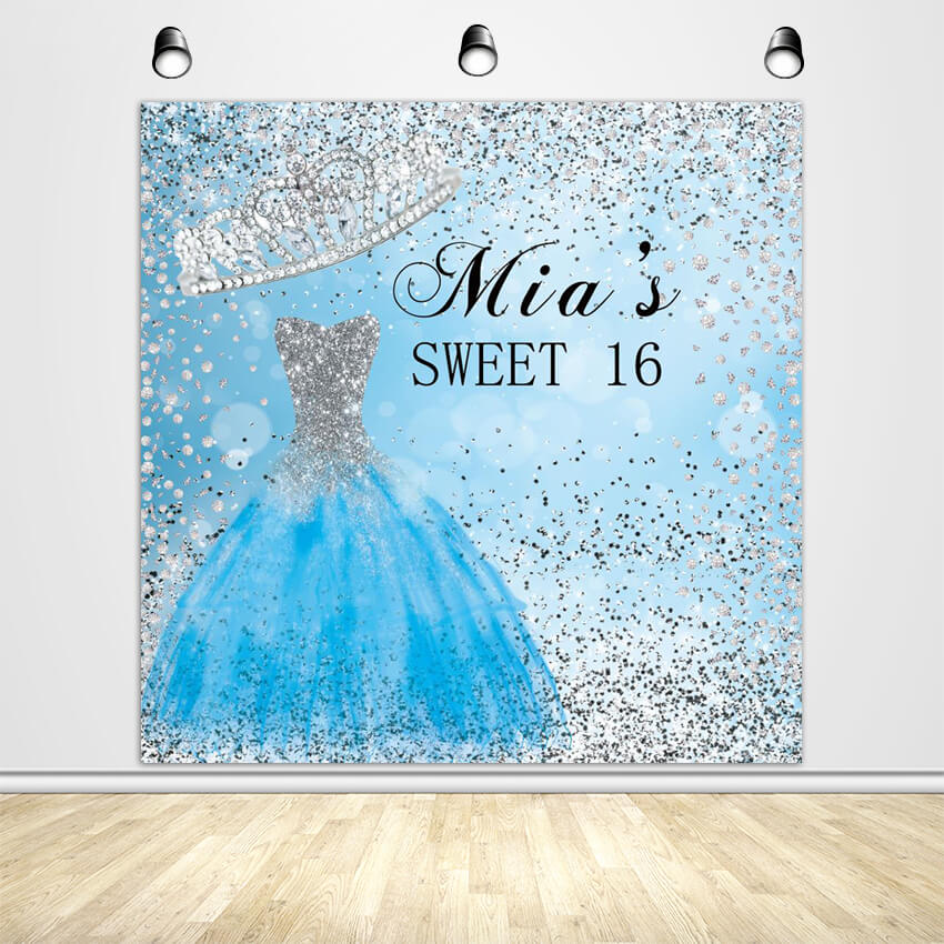 Custom Sweet 16 Backdrop Dress and Crown Step and Repeat - Designed, Printed & Shipped-ubackdrop