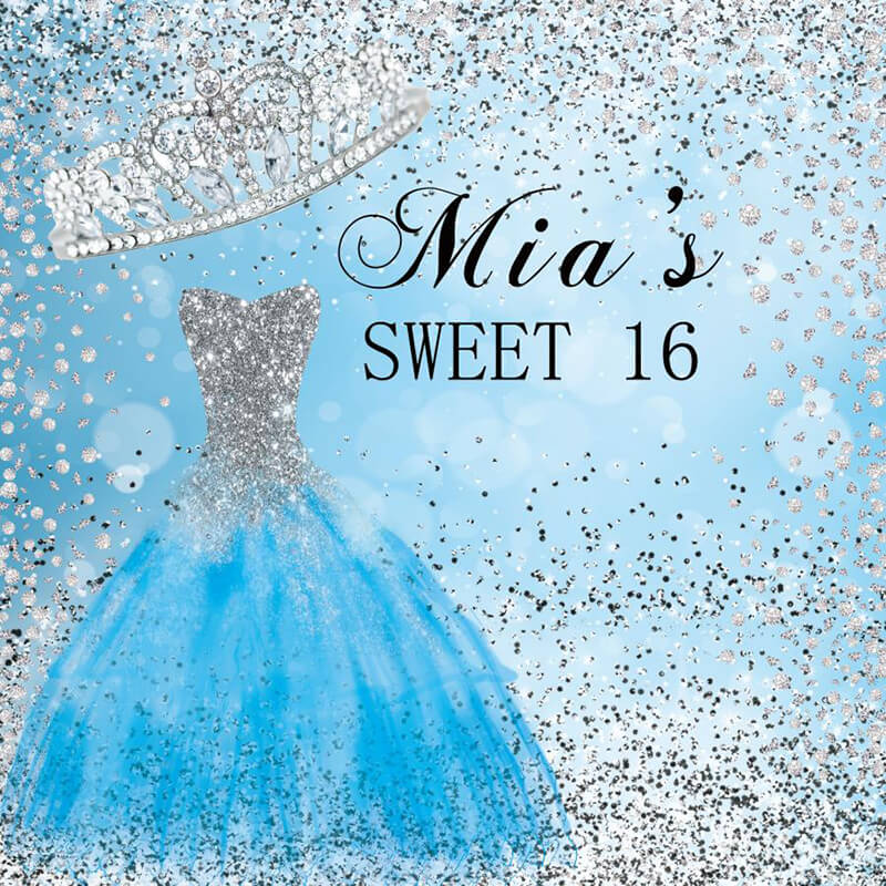 Custom Sweet 16 Backdrop Dress and Crown Step and Repeat - Designed, Printed & Shipped-ubackdrop