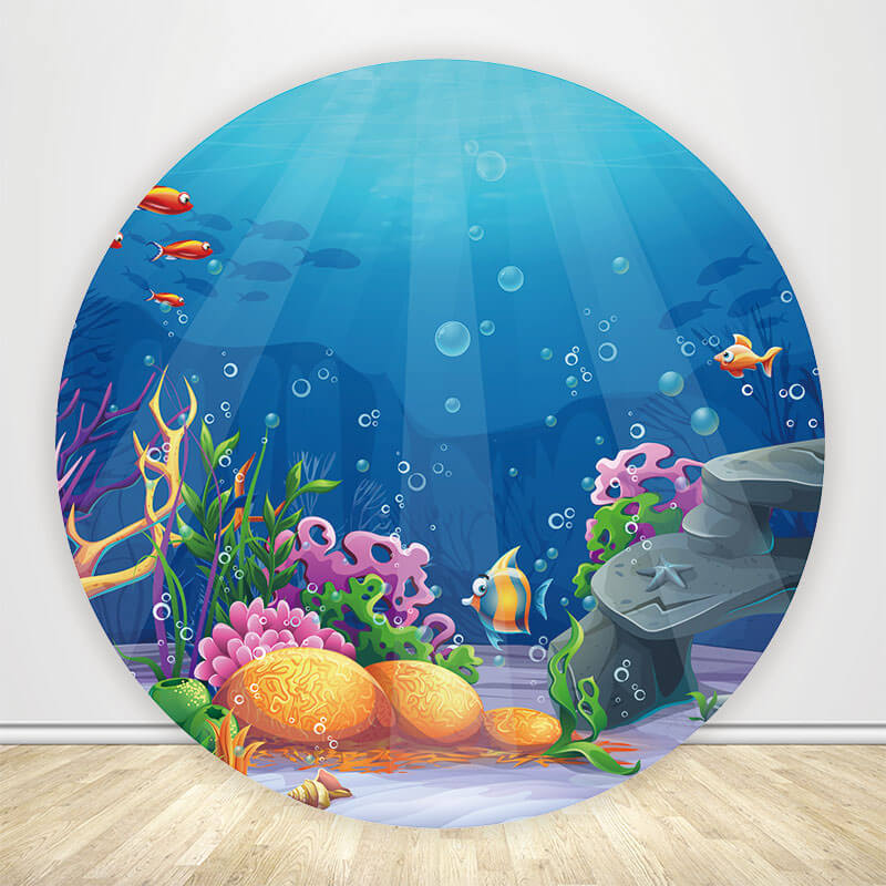 Under The Sea Round Backdrop Cover for Birthday Decoration-ubackdrop