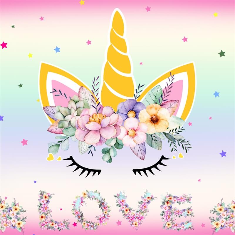Unicorn Birthday Backdrop for Girls-ubackdrop
