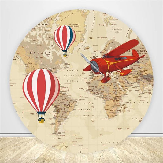 Vintage Airplane Baby Shower Round Backdrop Cover-ubackdrop