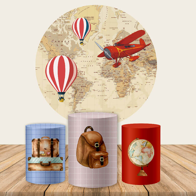 Vintage Airplane Baby Shower Round Backdrop Cover-ubackdrop