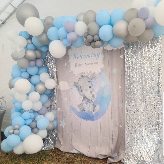 Elephant Boy Table Backdrop Moon& Clouds&Stars Kids Birthday-ubackdrop