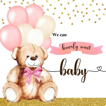 We Can Bearly Wait Baby Shower Girl Backdrop-ubackdrop