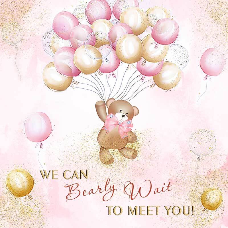 We Can Bearly Wait Girl Baby Shower Backdrop-ubackdrop