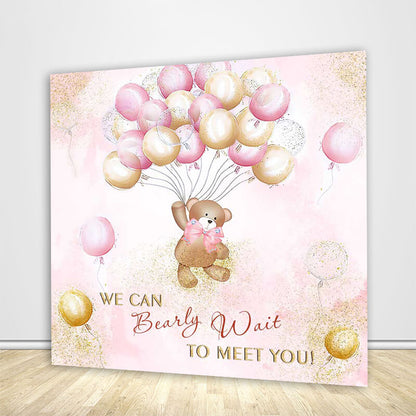We Can Bearly Wait Girl Baby Shower Backdrop-ubackdrop