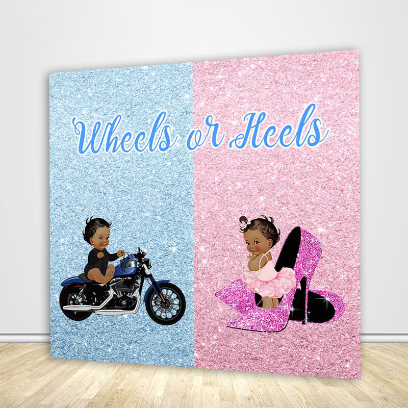 Wheels or Heels Gender Reveal Backdrop-ubackdrop